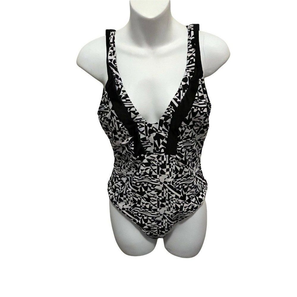 Sunproof By Weatherproof WOMENS Size 11 Black And White Swimsuit Open Back Lined